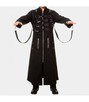 Men Transformable Gothic Trench Coat with Harness Straps Men Transformable Gothic Trench Coat with Harness Straps